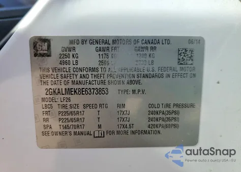 2014 GMC Terrain Sle z USA, uszkodzony, nr VIN 2GKALMEK8E6373853